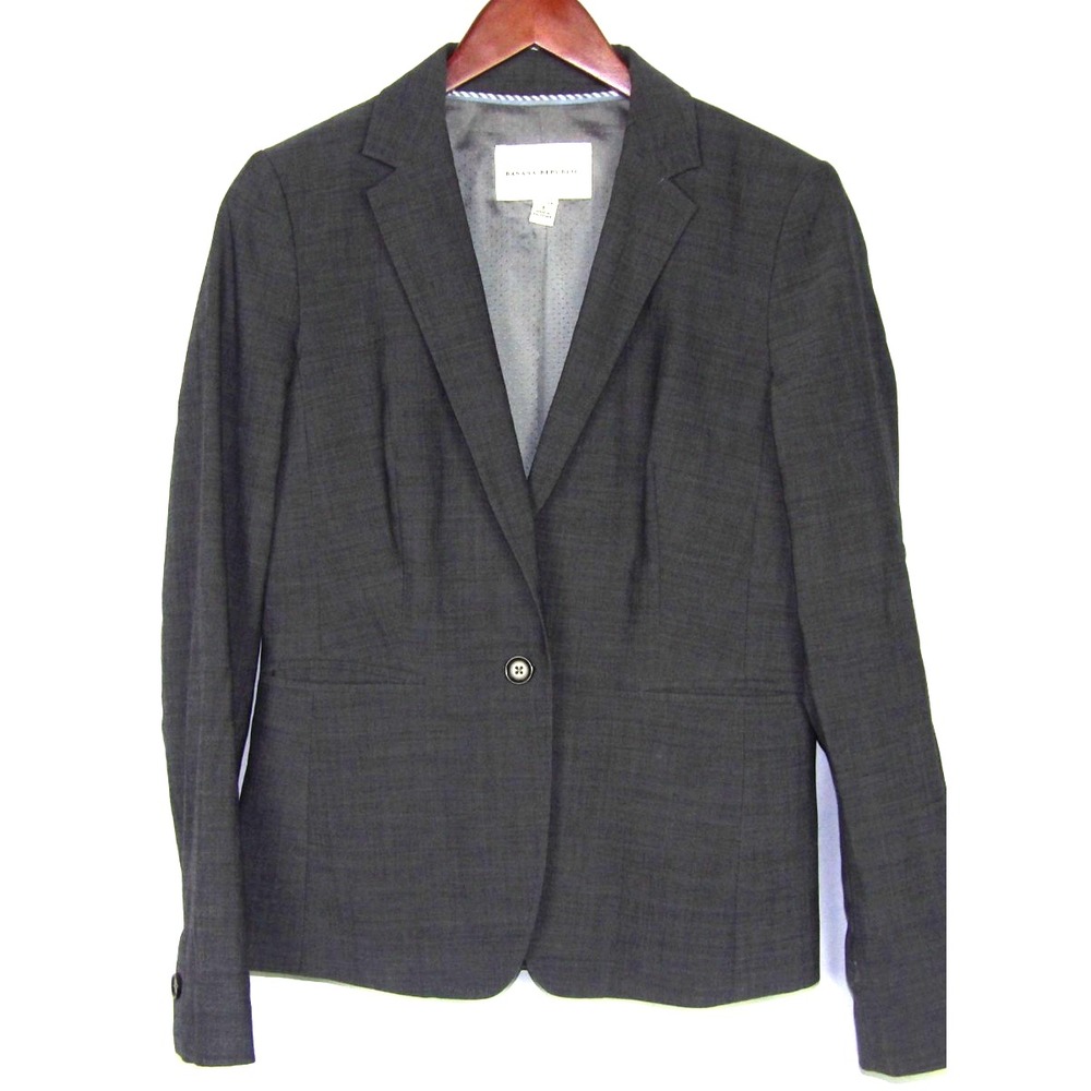 Banana Republic Wool Blend Gray 2 Button Stretch Office Blazer Women's 6